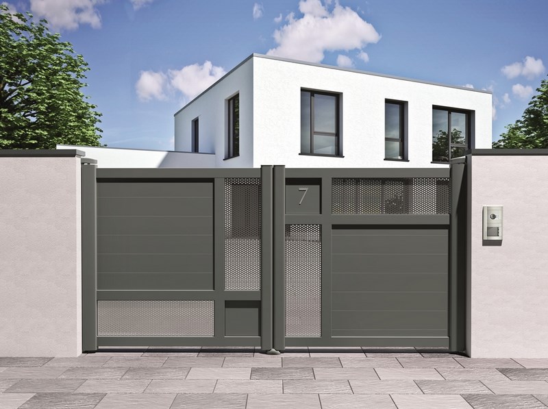 Achetez portail alu gris 2 battants design - Juan Les Pins (06)